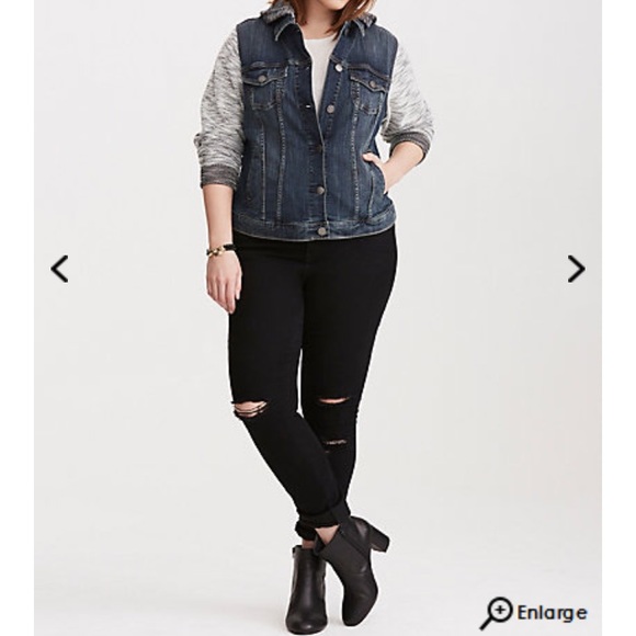 Torrid French Terry Hooded Jean Denim Jacket - Picture 2 of 6